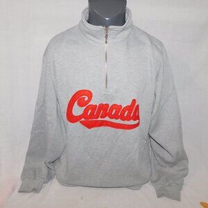 VTG Canada Spellout Flag Sweatshirt Misty Mountain 1/4 Zip Gray Red Mens XL